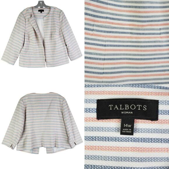 Talbots Blazer Jacket Women’s Plus Size 14 W Striped Open Front Stretch Lined - Picture 1 of 8